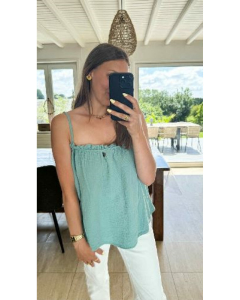 Debardeur froufrou vert amande