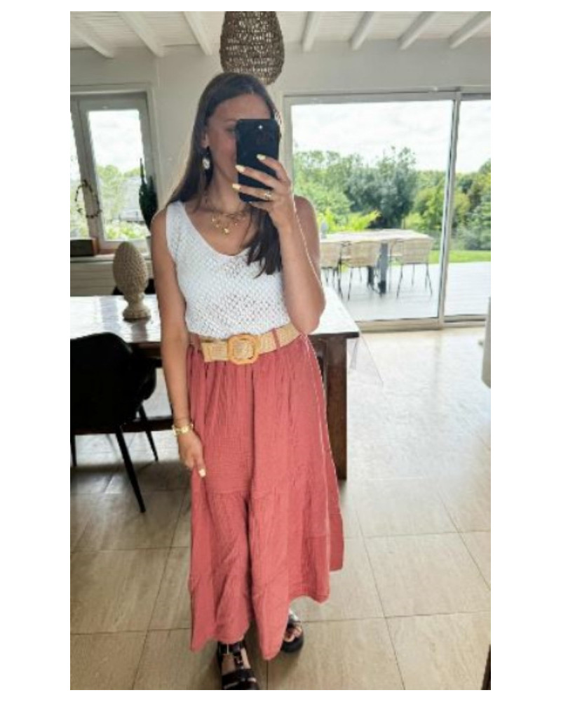 Jupe longue gaze bois de rose