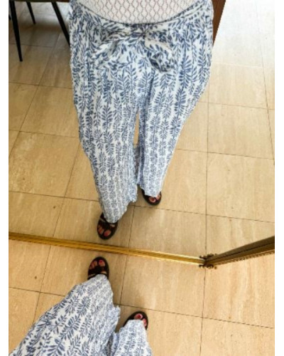 Pantalon coton feuillage bleu jean