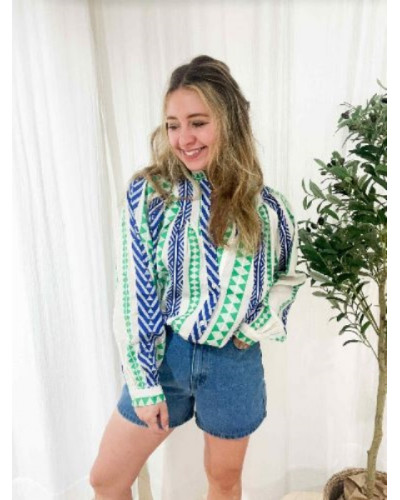 Blouse ethnique vert et bleu