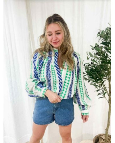 Blouse ethnique vert et bleu