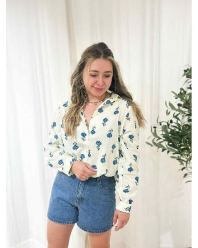 Chemisier fleurs bleues