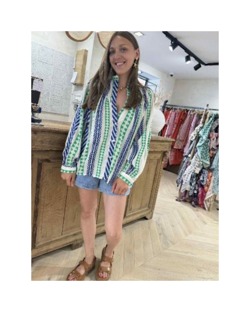 Blouse ethnique vert et bleu