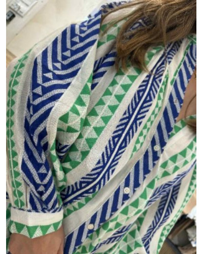 Blouse ethnique vert et bleu