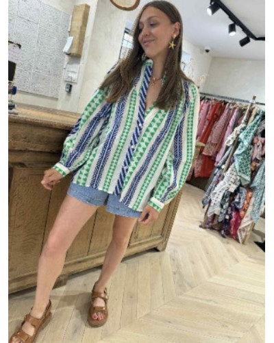 Blouse ethnique vert et bleu