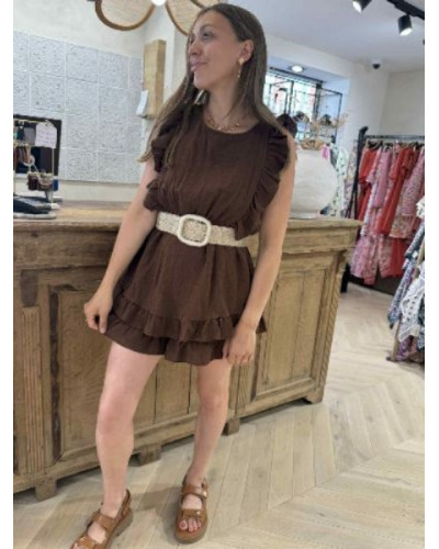 Combishort gaze de coton marron