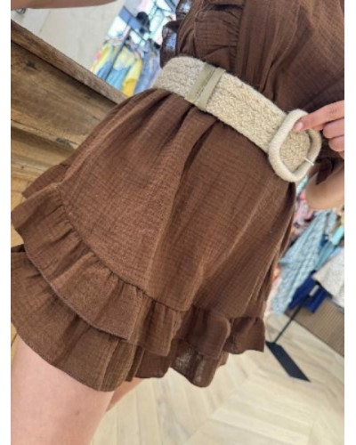 Combishort gaze de coton marron