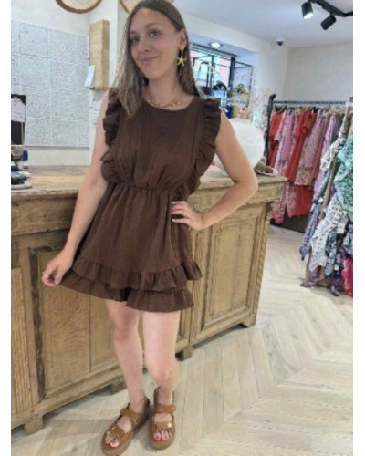 Combishort gaze de coton marron