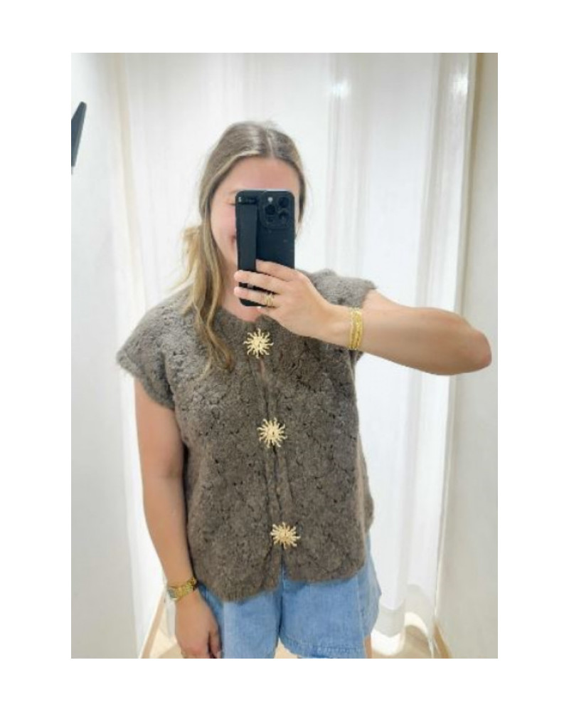 Pull boutons soleil taupe 
