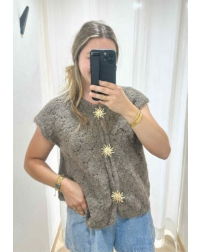 Pull boutons soleil taupe 