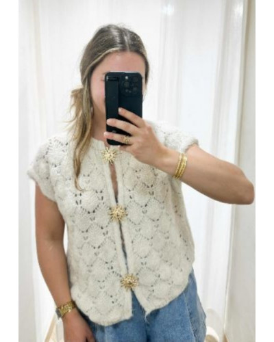 Pull boutons soleil beige