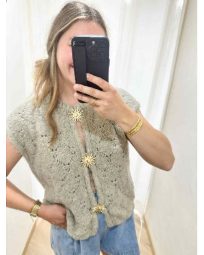 Pull boutons soleil gris clair