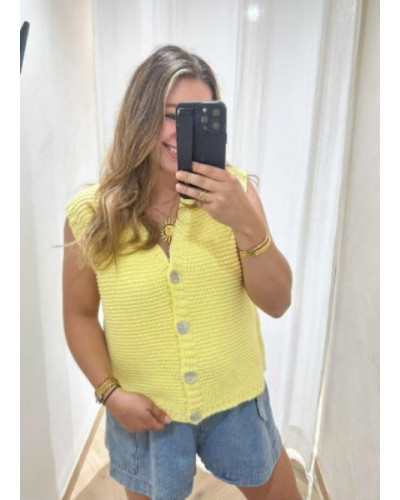 Pull sans manche maille jaune