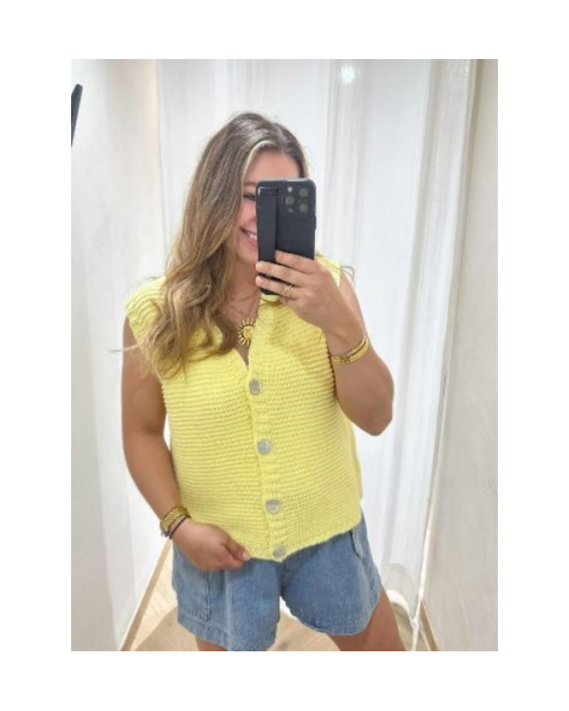 Pull sans manche maille jaune
