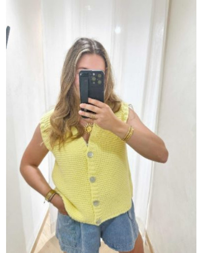 Pull sans manche maille jaune