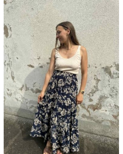 Jupe bleue marine broderie