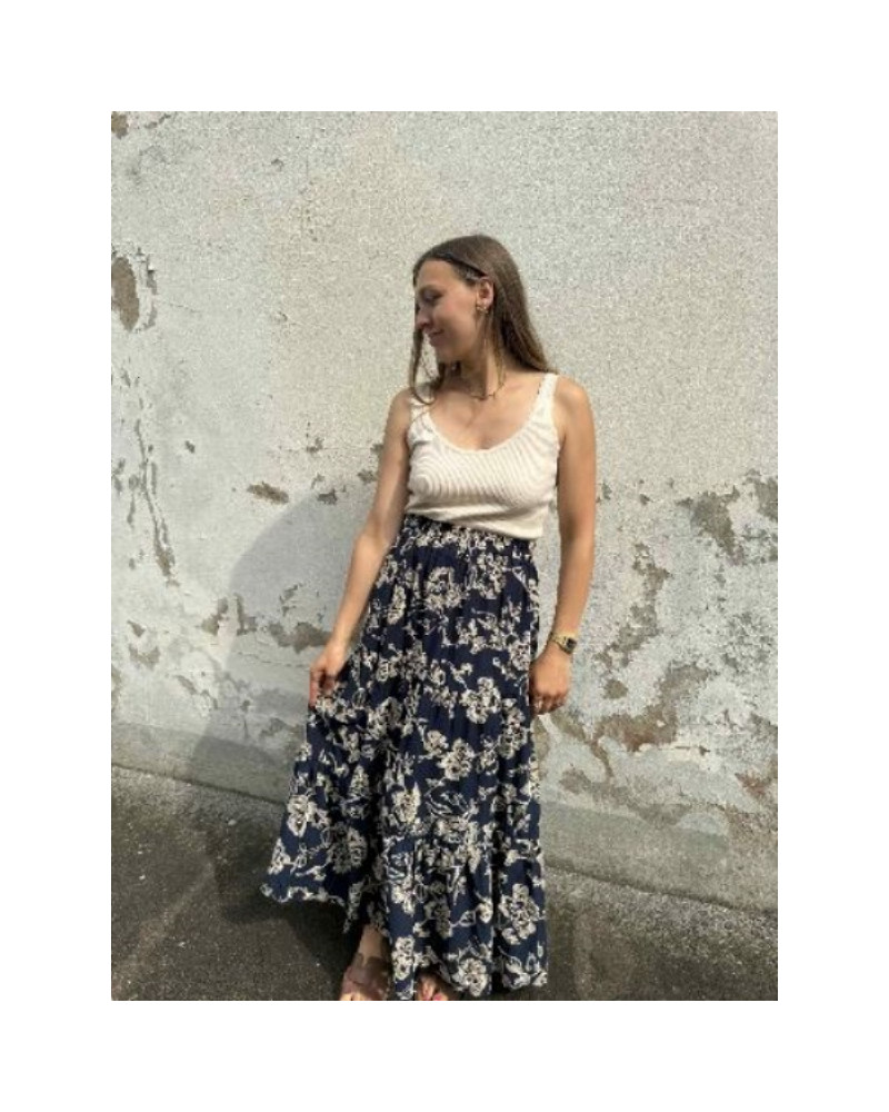 Jupe bleue marine broderie