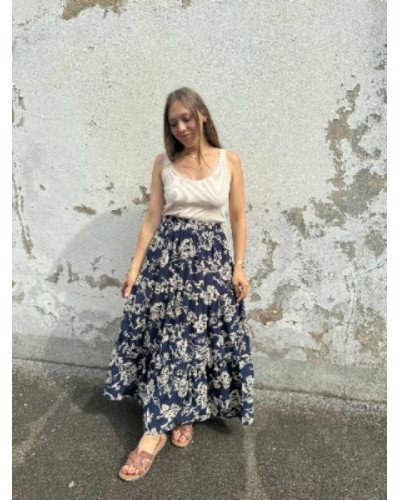 Jupe bleue marine broderie