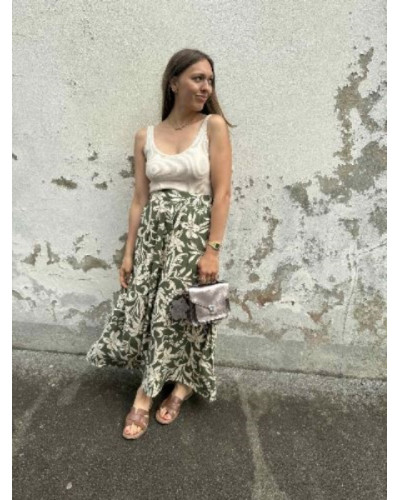 Jupe fluide kaki à fleurs