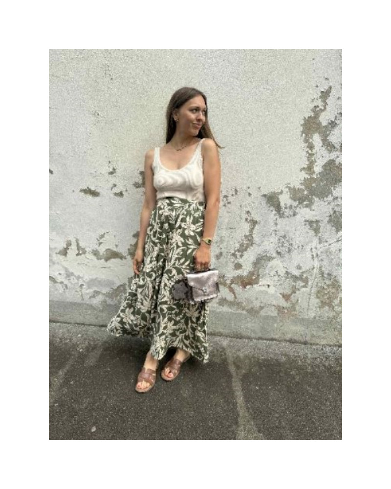 Jupe fluide kaki à fleurs