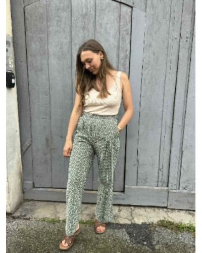 Pantalon kaki broderie