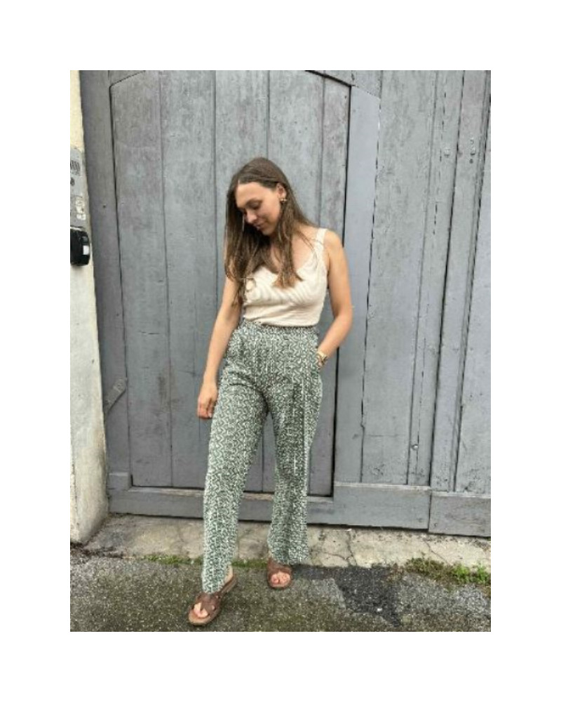 Pantalon kaki broderie