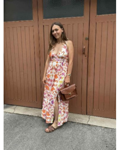 Robe longue orange et rose