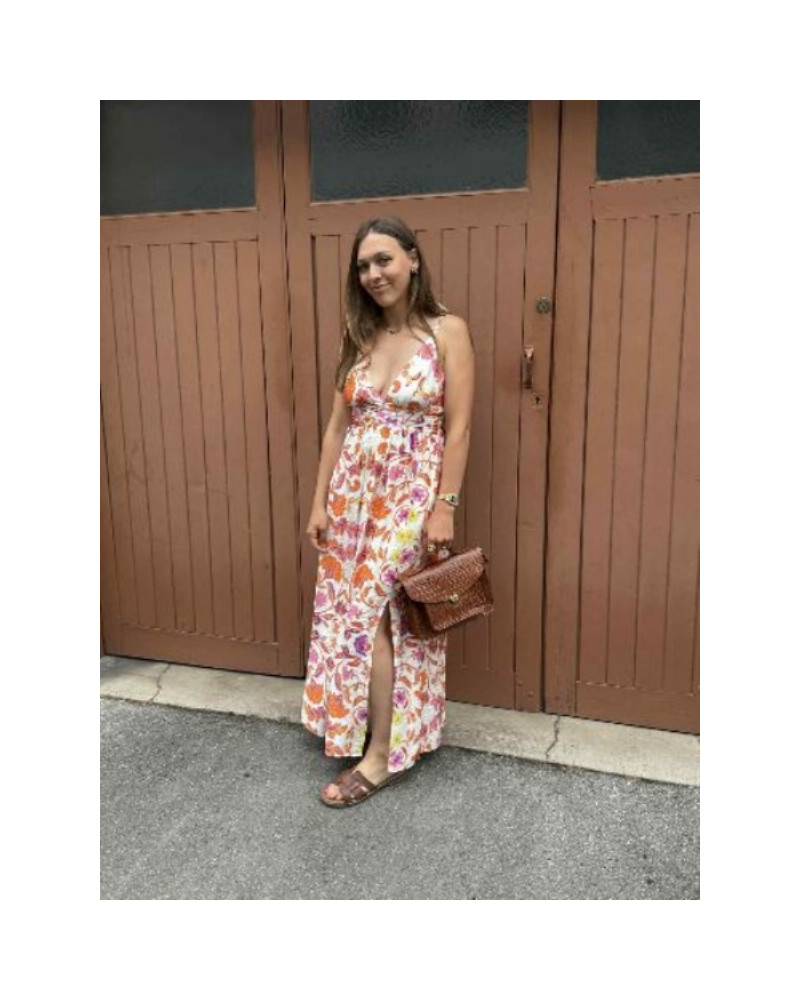 Robe longue orange et rose