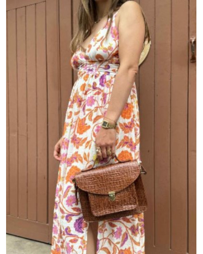 Robe longue orange et rose