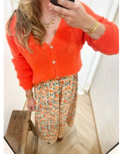 Jupe longue fleurs orange