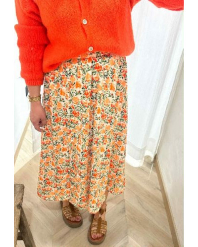 Jupe longue fleurs orange