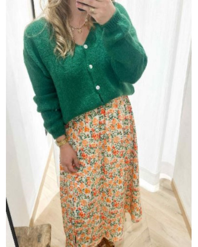 Jupe longue fleurs orange