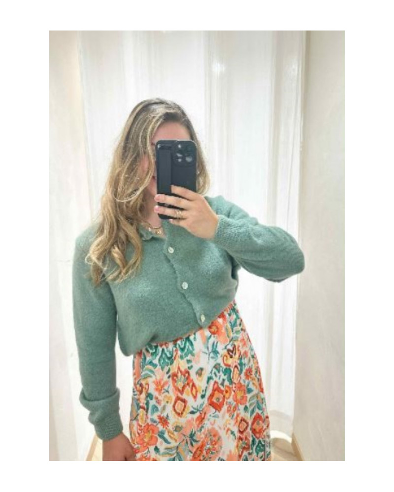 Gilet maille vert amande