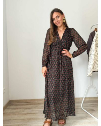 Robe longue motifs noir et rouille