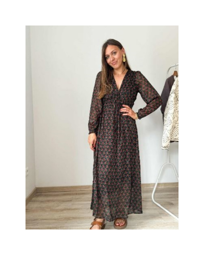 Robe longue motifs noir et rouille