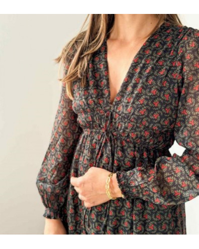 Robe longue motifs noir et rouille