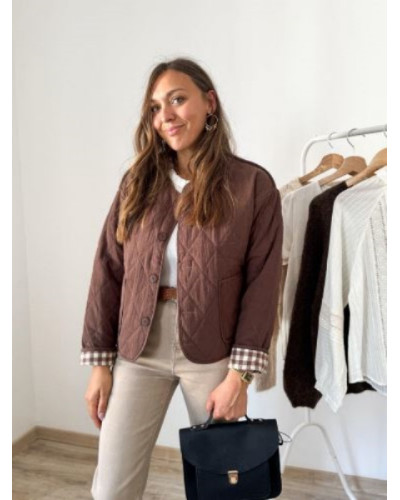 Veste matelassee reversible vichy marron