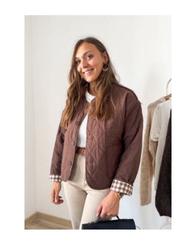Veste matelassee reversible vichy marron