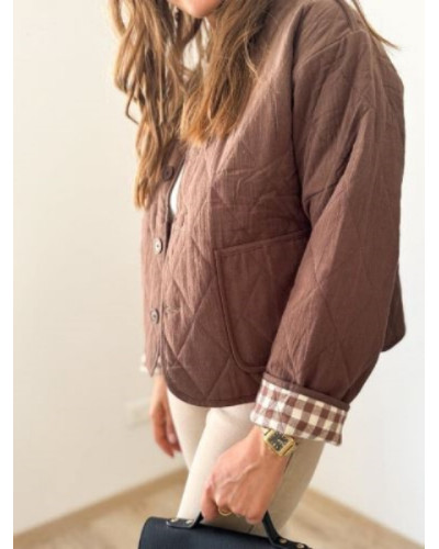 Veste matelassee reversible vichy marron