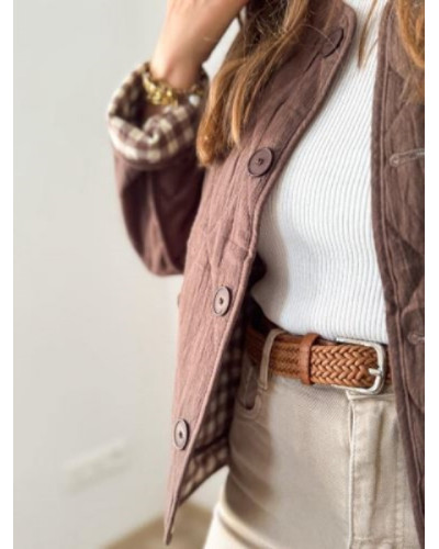 Veste matelassee reversible vichy marron