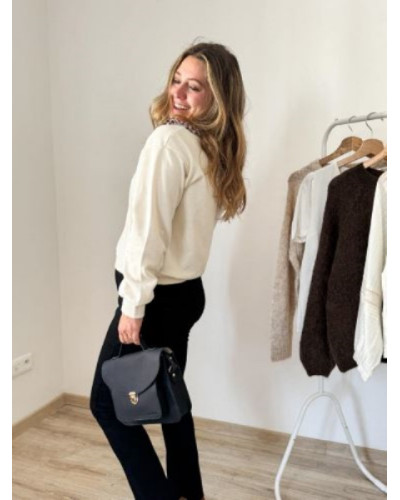 Sweat ecru vichy col