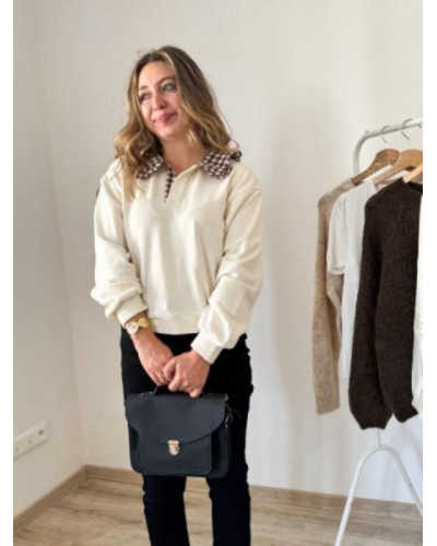 Sweat ecru vichy col