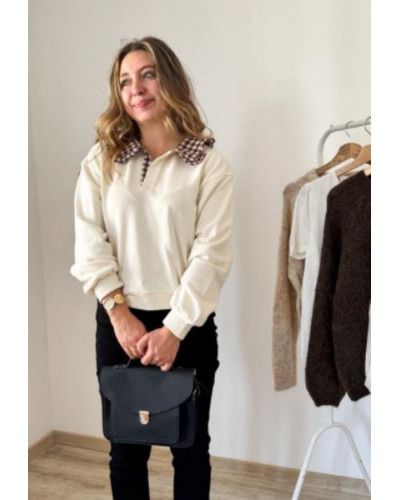 Sweat ecru vichy col