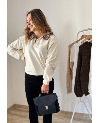 Sweat ecru vichy col