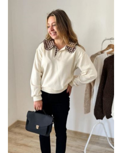 Sweat ecru vichy col