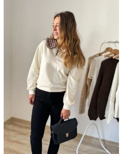 Sweat ecru vichy col