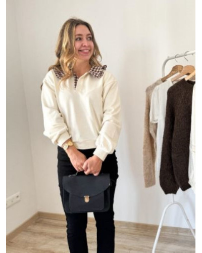 Sweat ecru vichy col