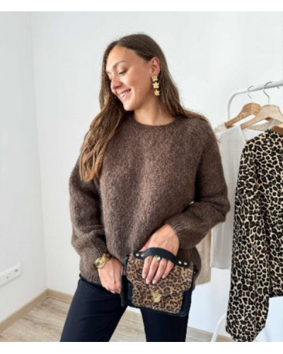 Pull col rond chocolat marron