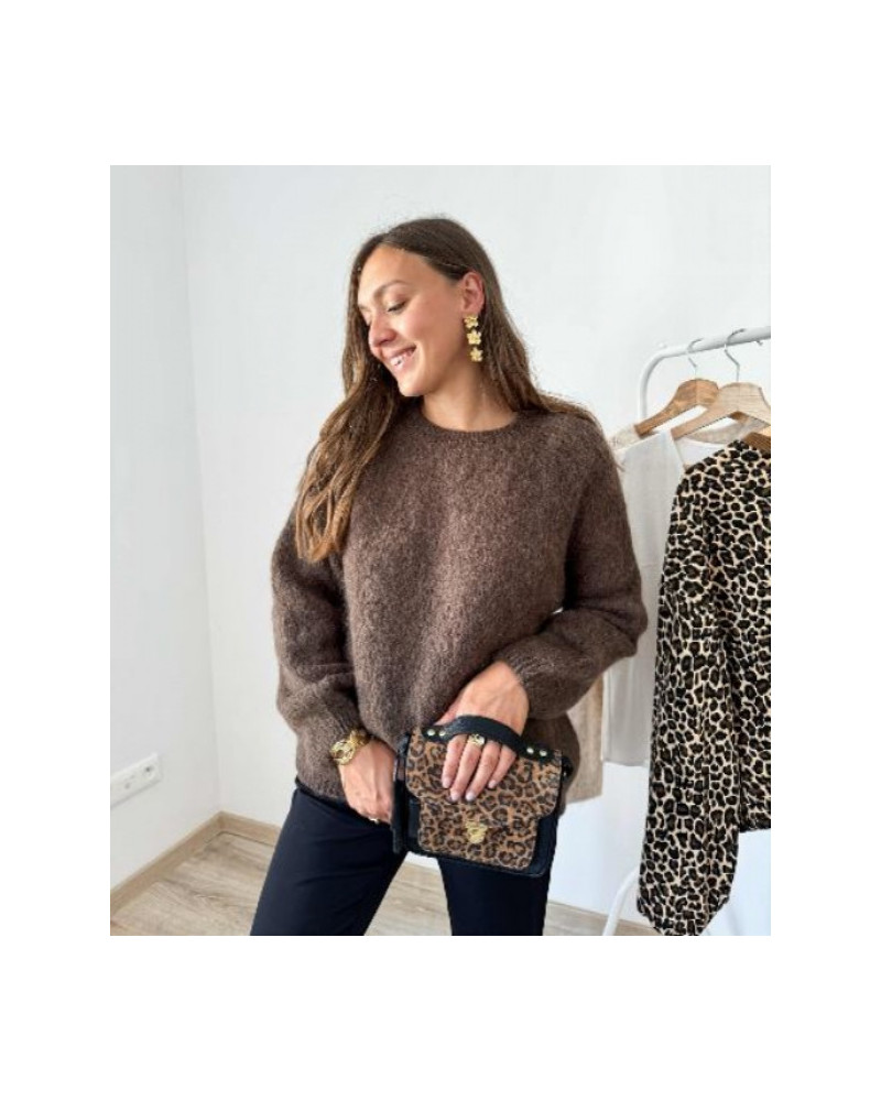 Pull col rond chocolat marron