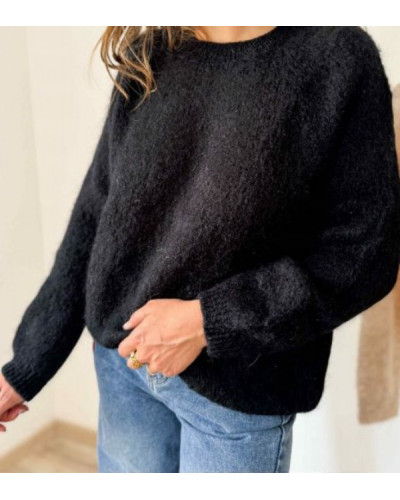 Pull col rond noir